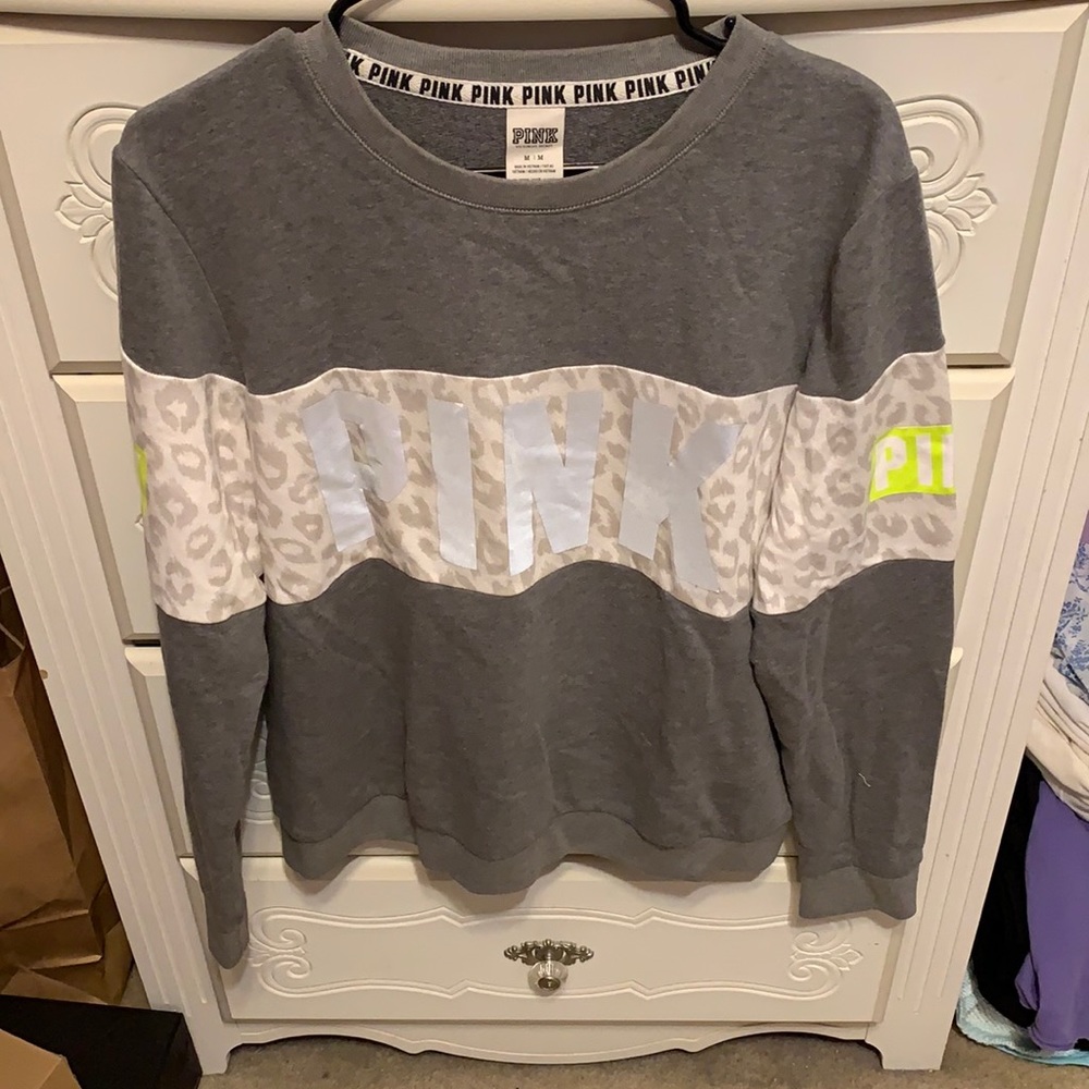 Gray Victoria Secret crew neck with Leopard
